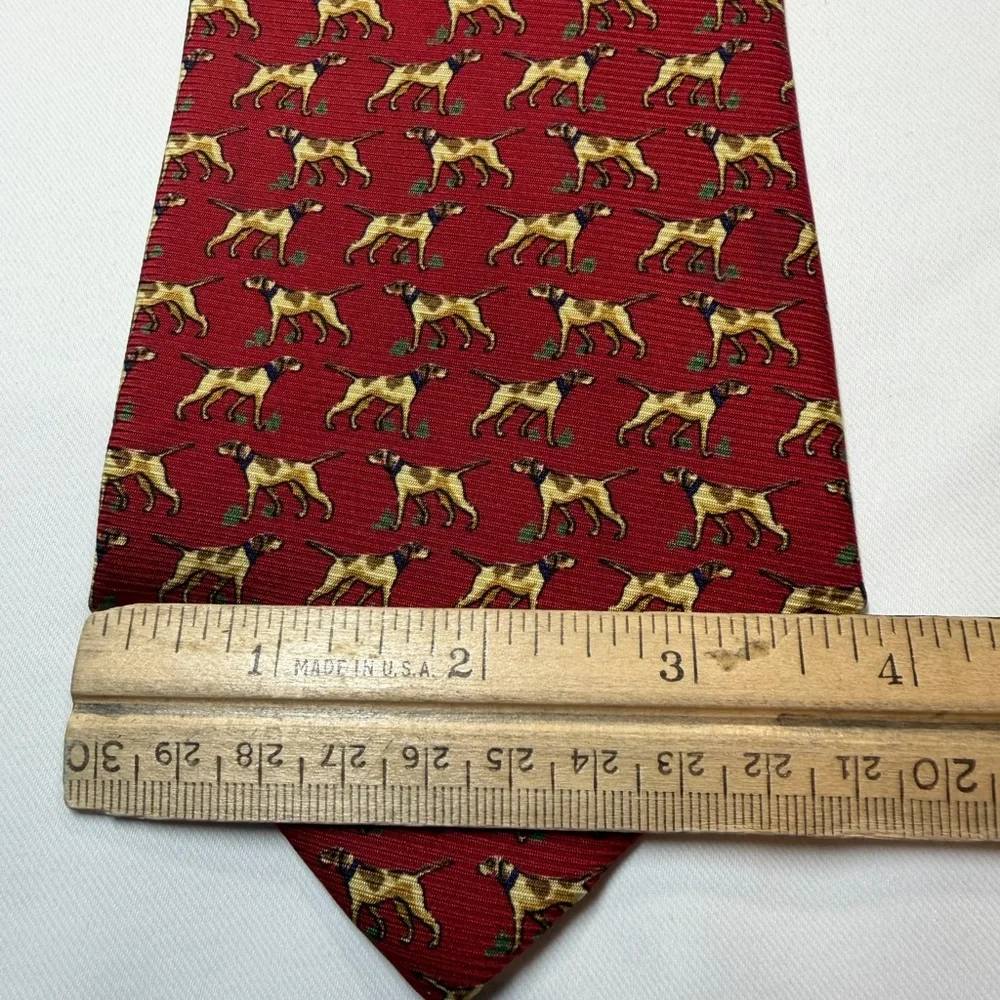 Ralph‎ Lauren Pointer Hunting Dog Red Pure Silk Neck Tie